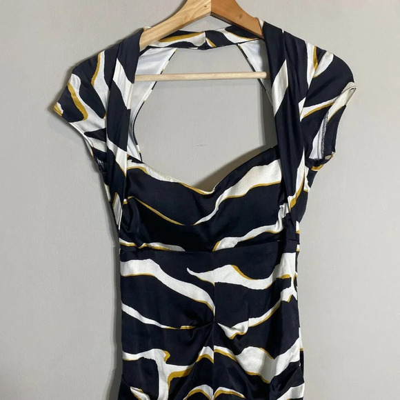 Vintage Cache Silk Queen Anne Zebra Print Bodycon Dress Women's 4 Black White - Picture 5 of 14